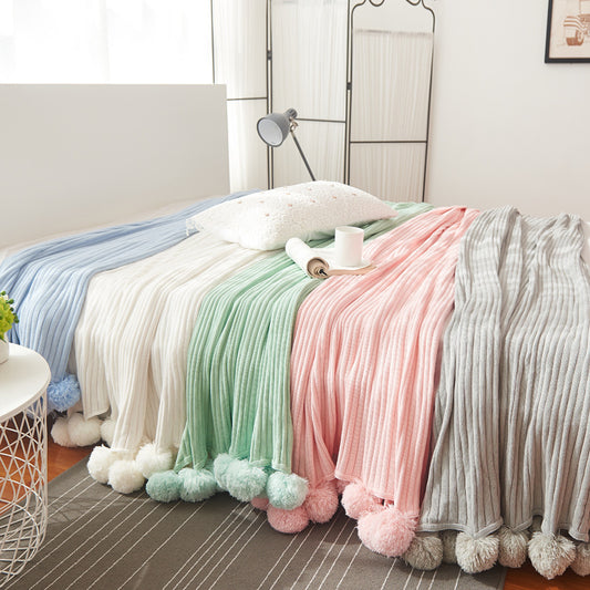Maison Calméa – Cotton Knit Throw Blanket with Pom Poms