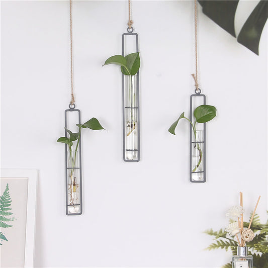 Maison Calméa “Linea” — Hanging Propagation Vase (Wrought Iron & Glass)