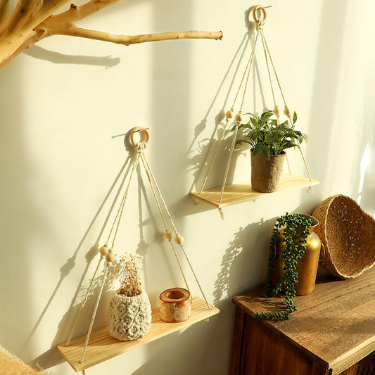 Maison Calméa — Boho Hanging Shelf in Cotton Rope & Wood